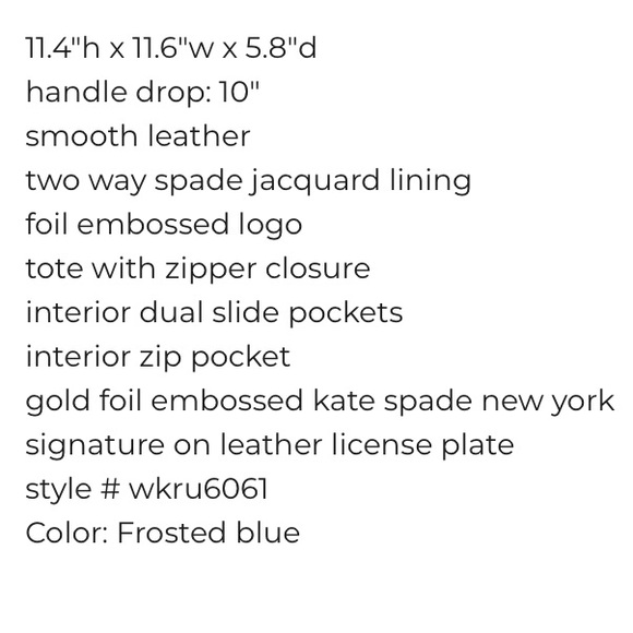 Kate Spade ♠️ Rosa medium tote frosted blue - Picture 7 of 9